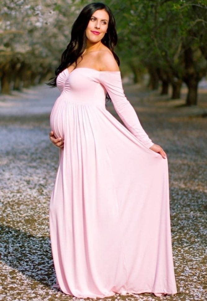 off the shoulder maternity gown