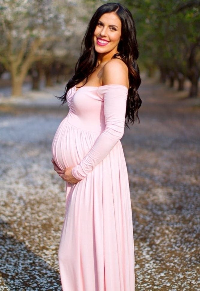 off the shoulder maternity gown