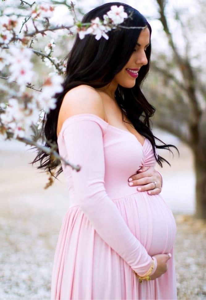 off the shoulder maternity gown
