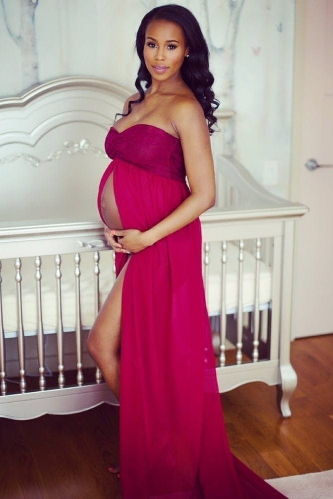 strapless open maternity gown