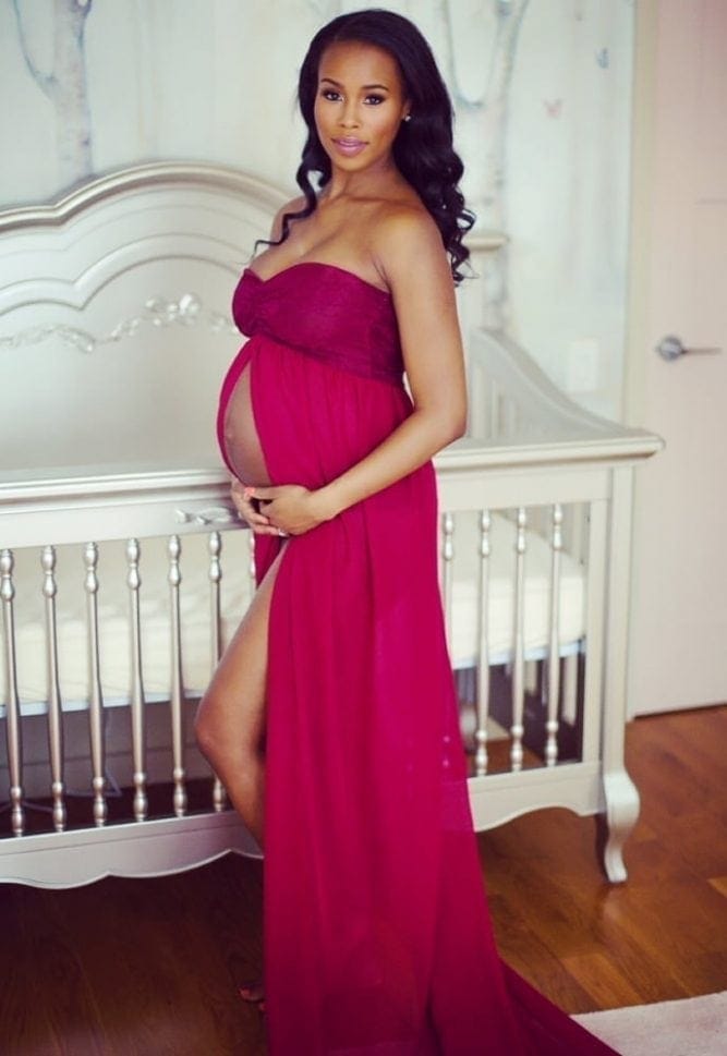strapless open maternity gown
