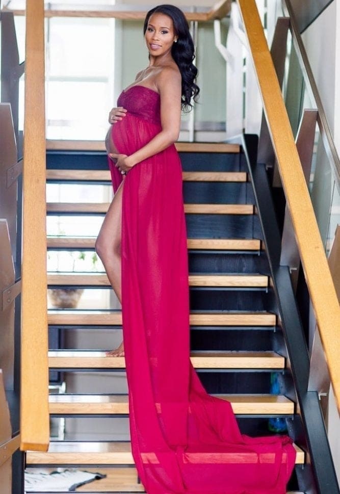 strapless open maternity gown