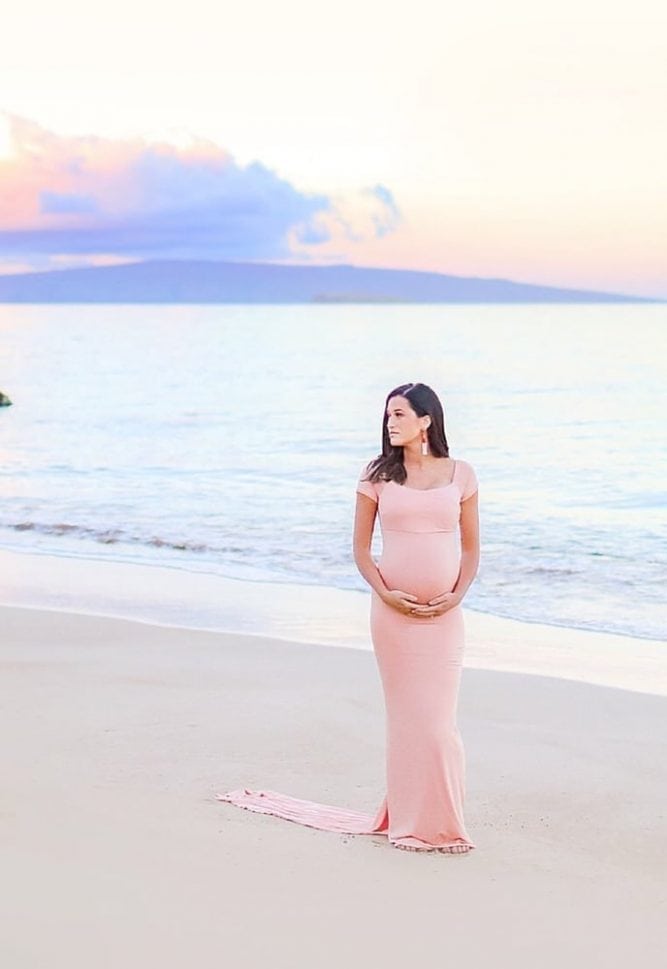 maternity gown with chiffon train