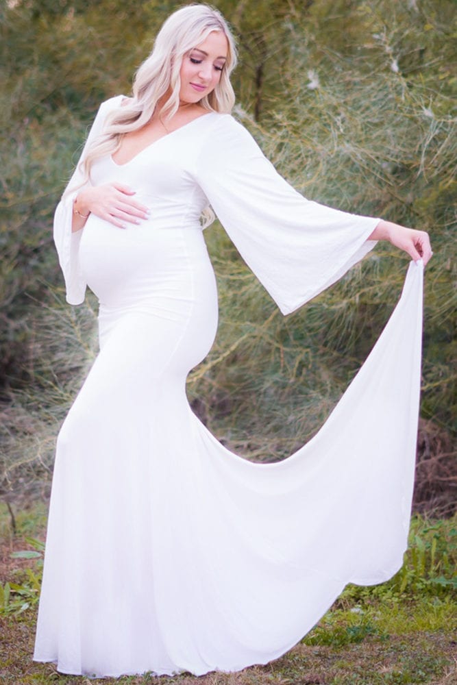 bell sleeve maternity gown