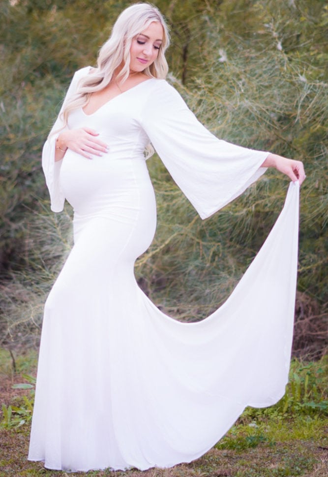 bell sleeve maternity gown