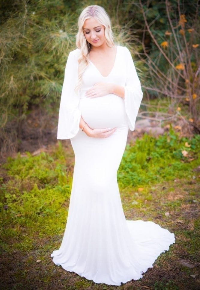 bell sleeve maternity gown