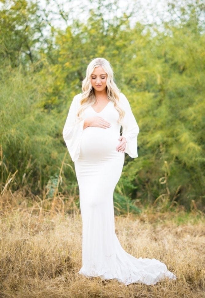 bell sleeve maternity gown