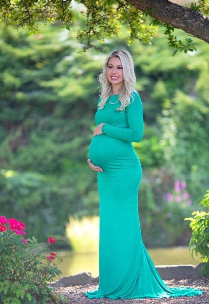 boat neck maternity gown