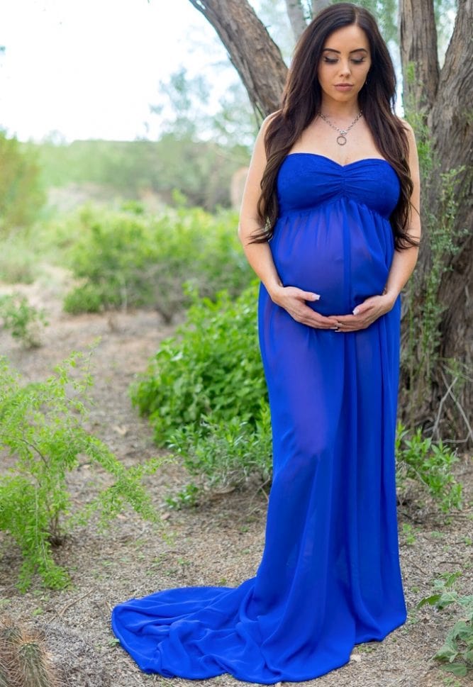 lace and chiffon maternity gown