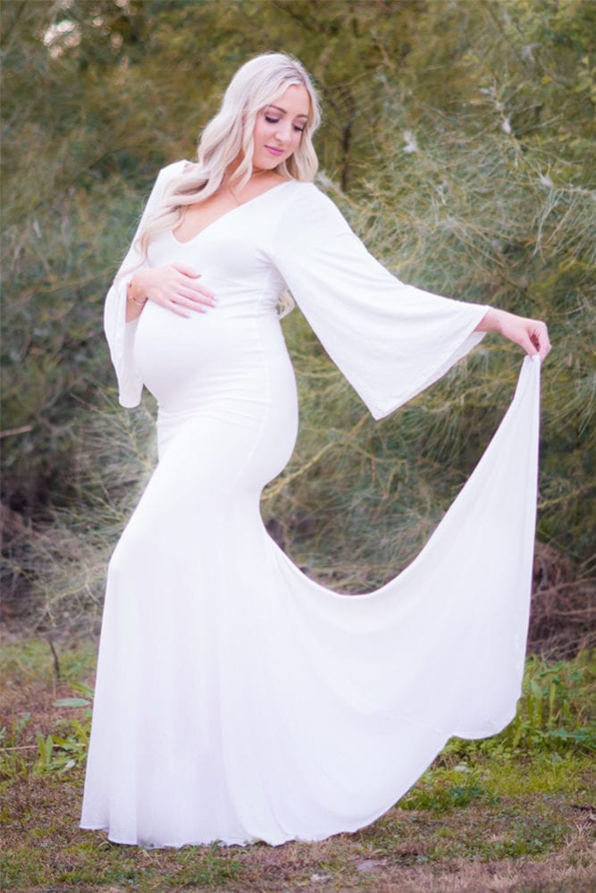 bell sleeve maternity wedding dress
