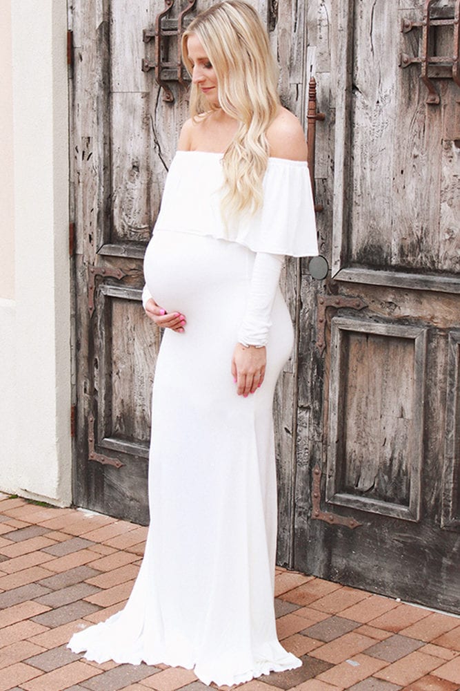 off the shoulder maternity wedding dress