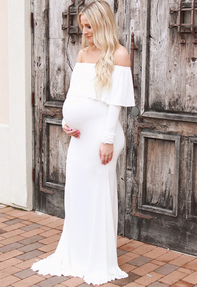 off the shoulder maternity wedding dress