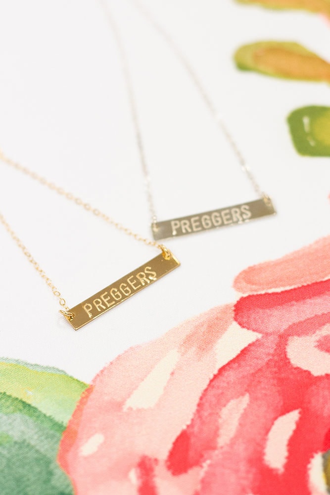 gold preggers bar necklace