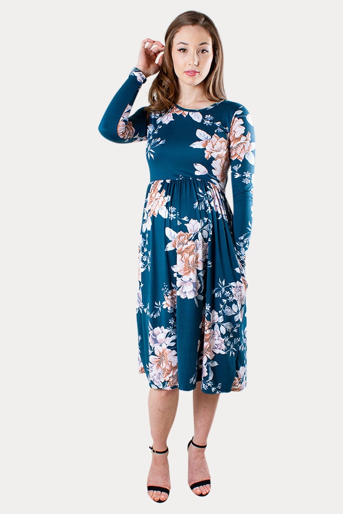 teal floral maternity dress