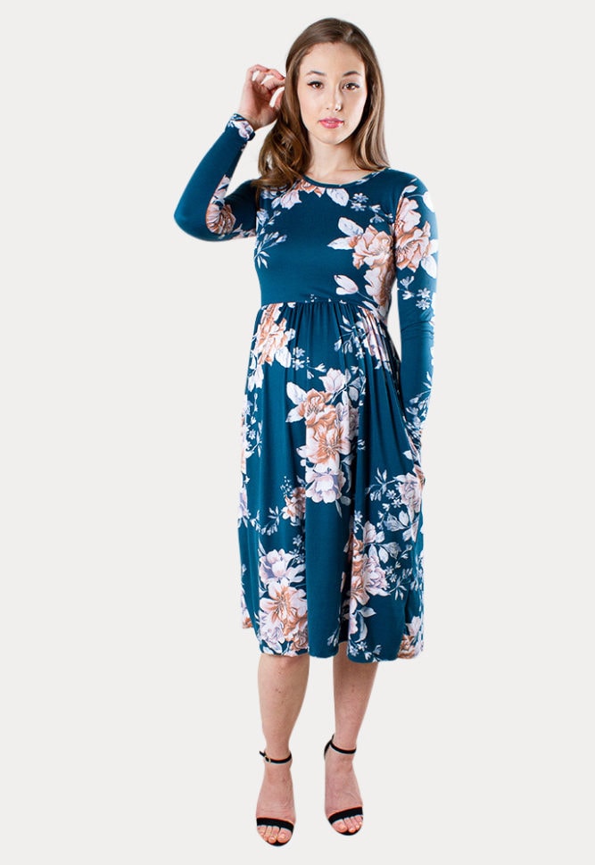 teal floral maternity dress