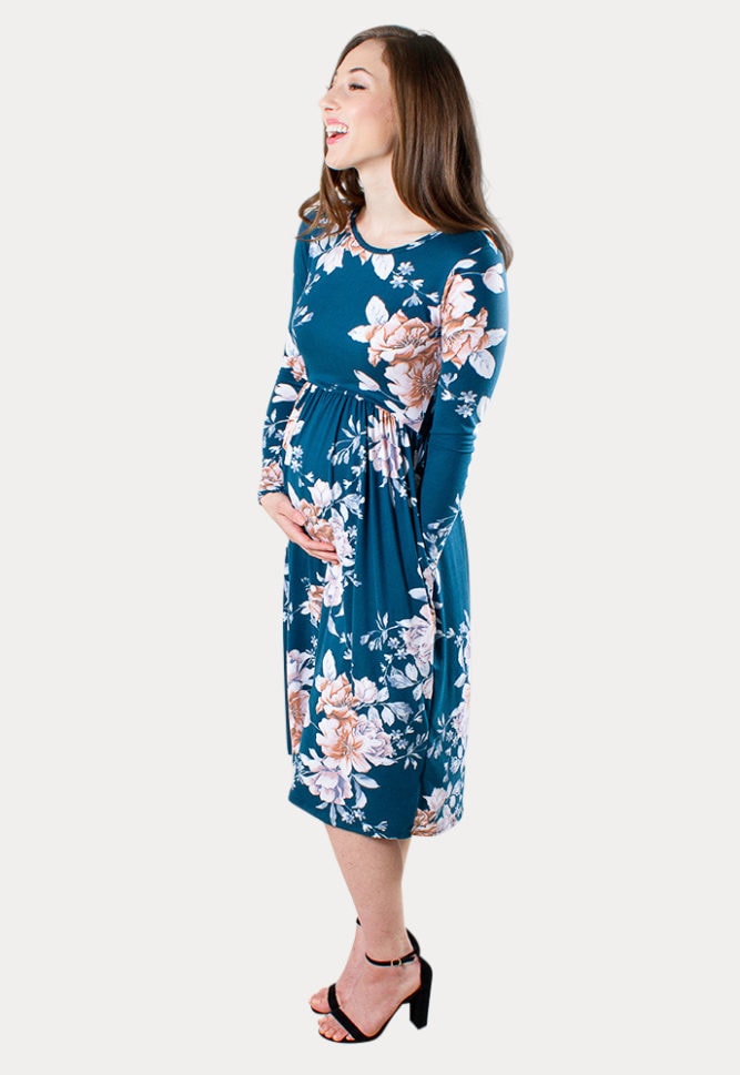 teal floral maternity dress