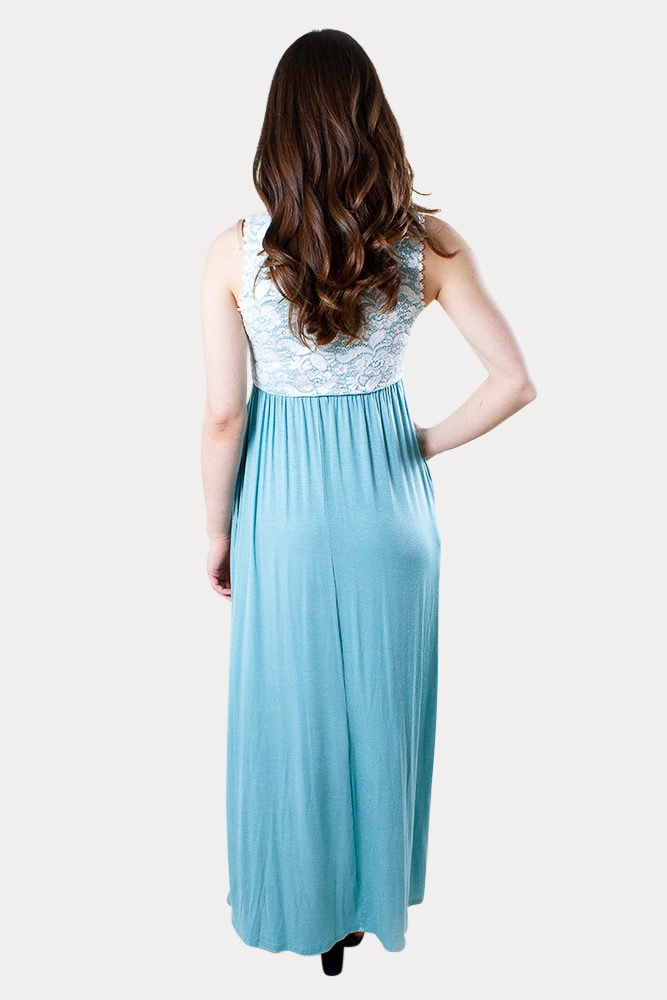 blue lace maternity maxi dress