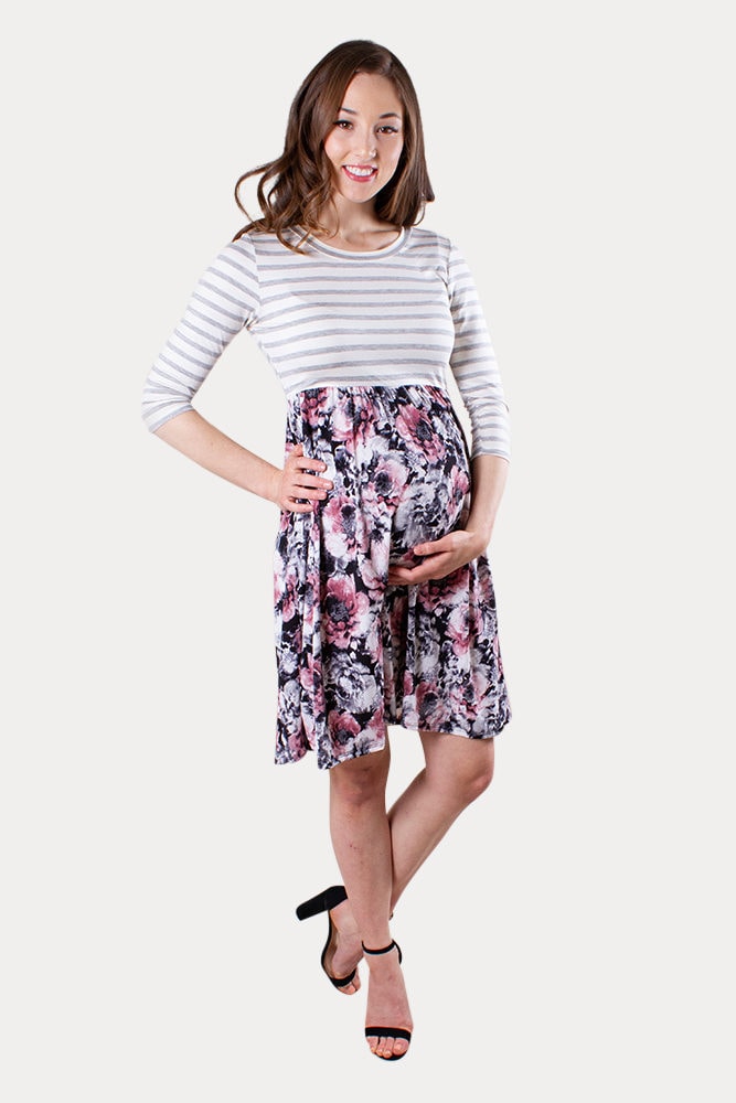 floral stripe maternity dress