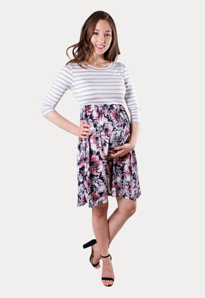floral stripe maternity dress