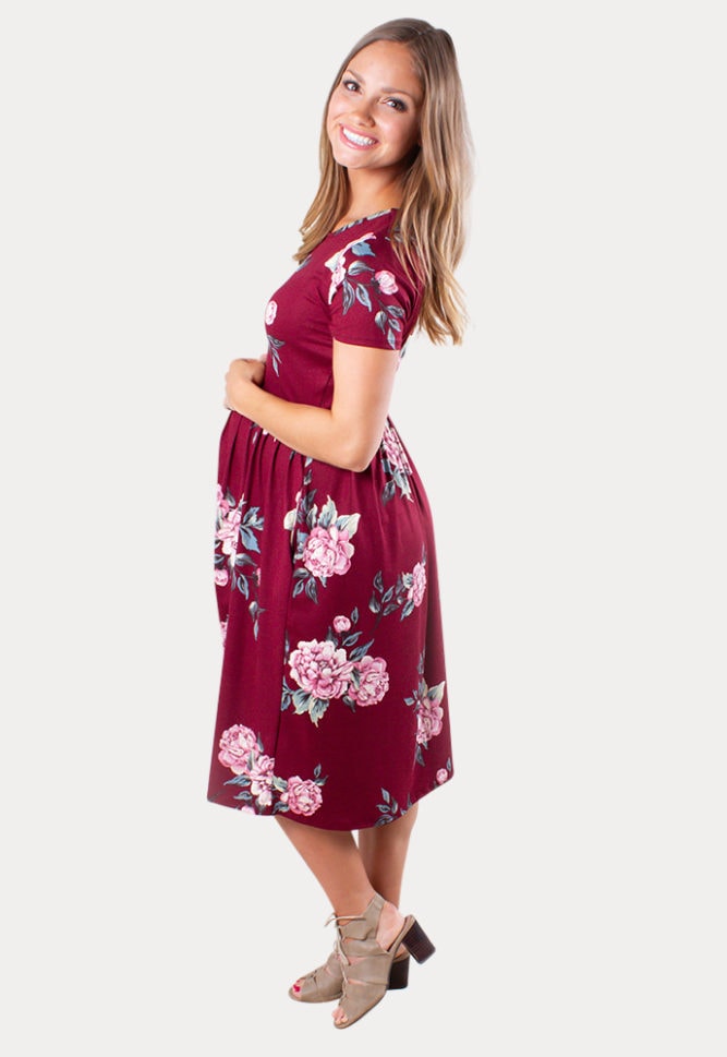 Burgundy floral pregnancy dress