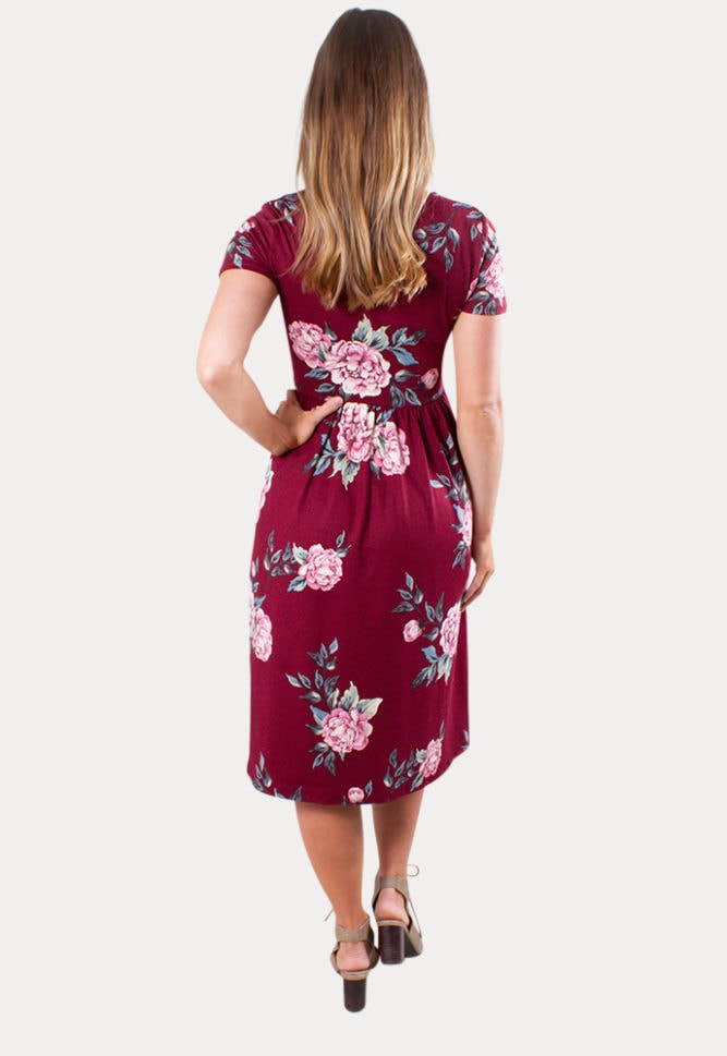 Burgundy floral pregnancy dress