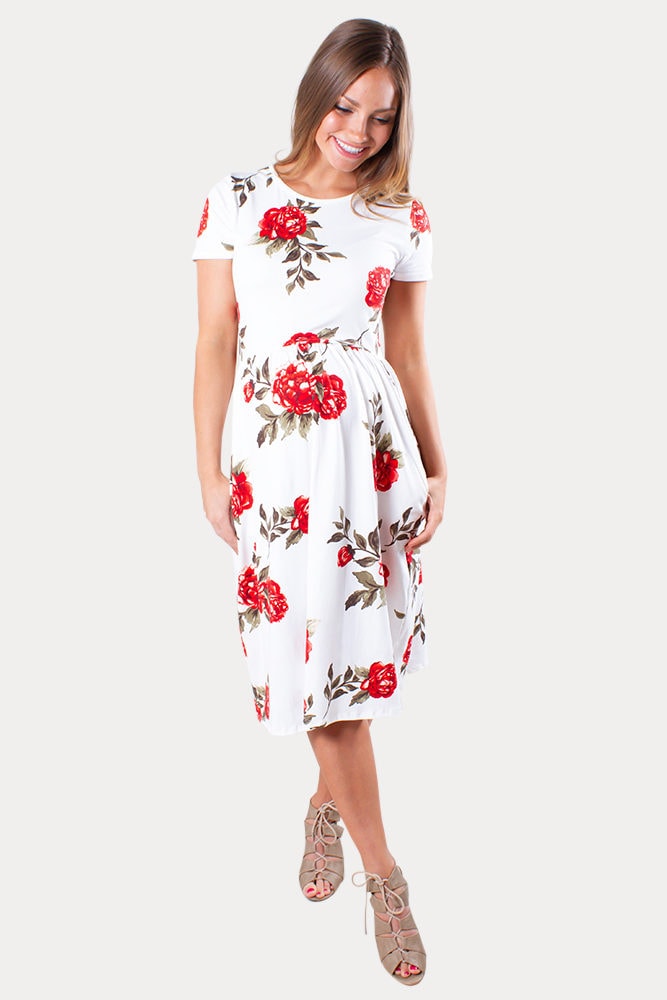 red floral maternity dress