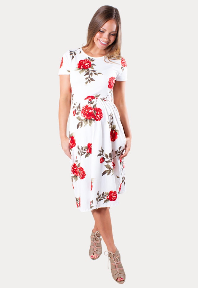 red floral maternity dress