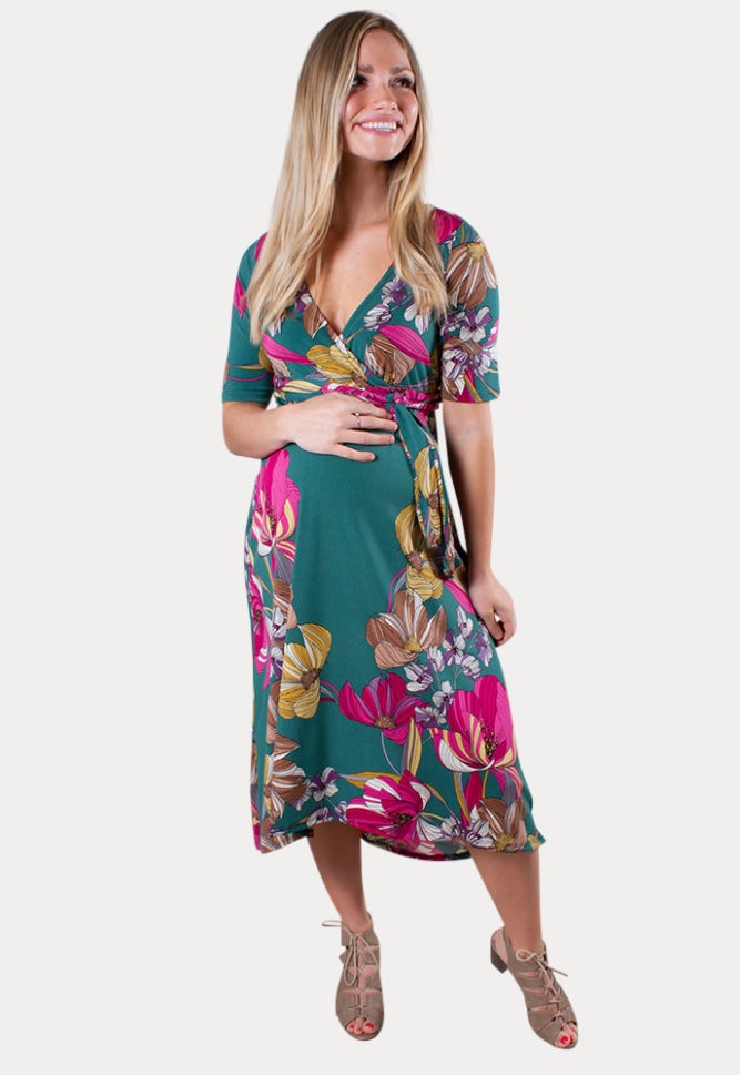 green floral maternity dress