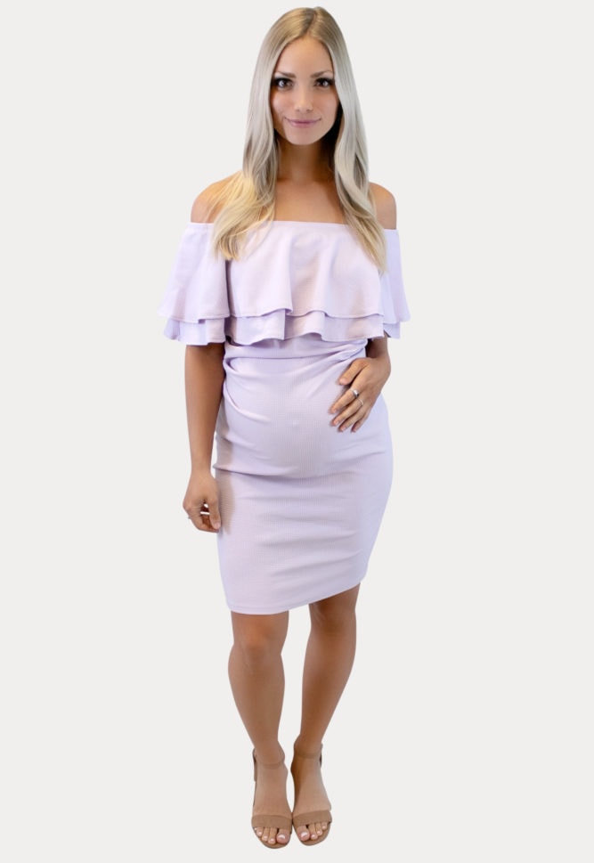 off the shoulder maternity mini dress