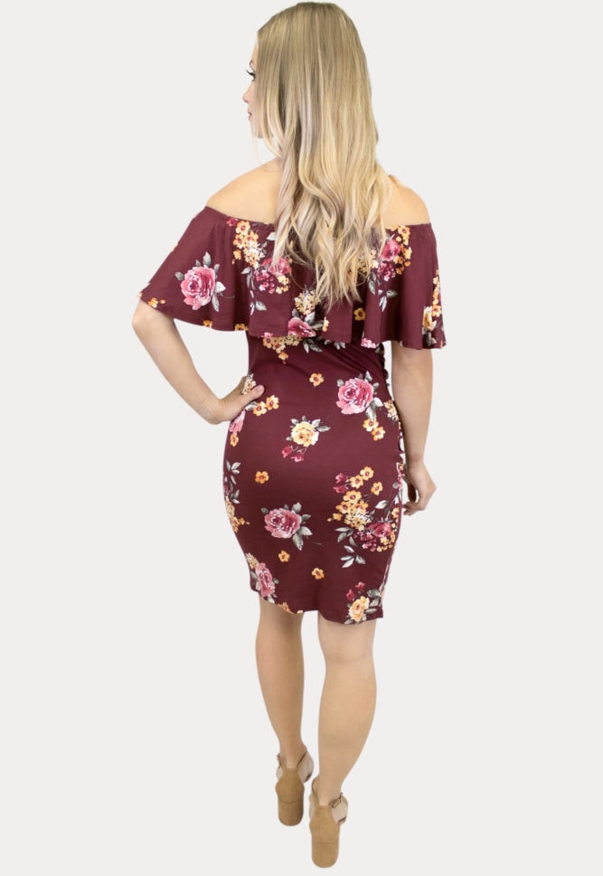 floral off the shoulder maternity dress