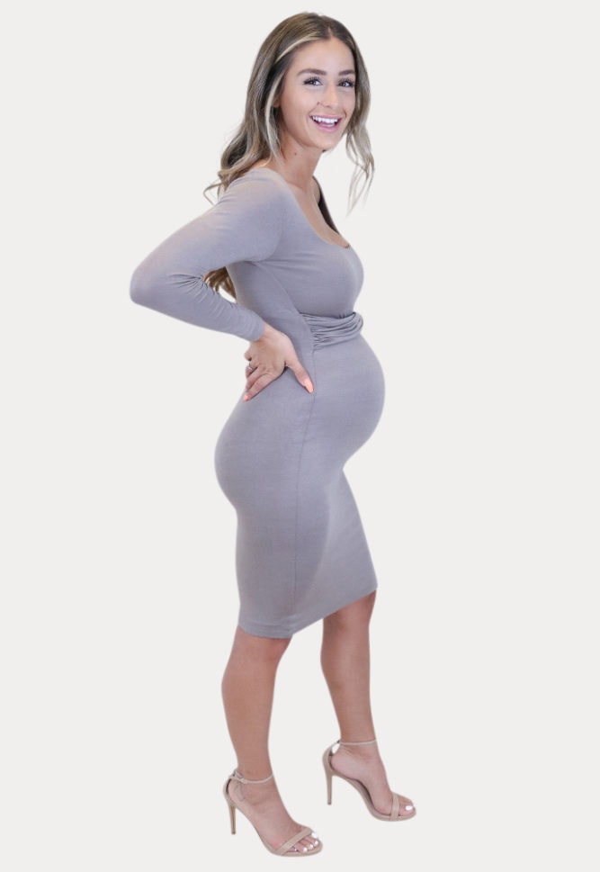 long sleeve maternity midi dress