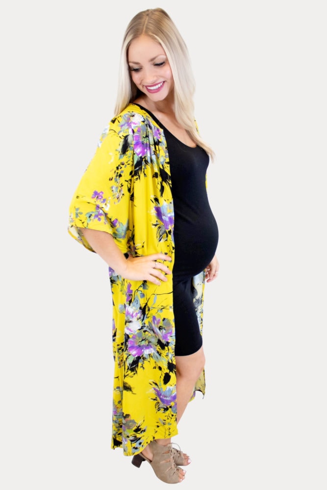 Yellow maternity kimono