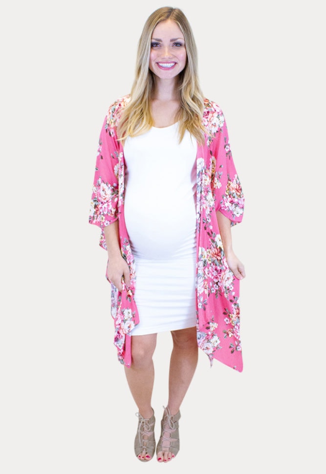 pink floral maternity kimono