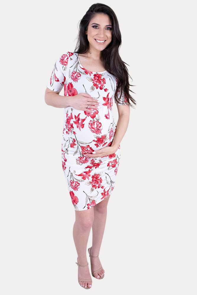short sleeve floral maternity dress