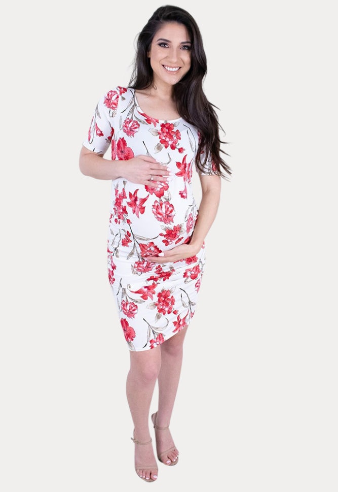 short sleeve floral maternity dress