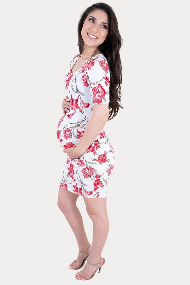 short sleeve floral maternity dress