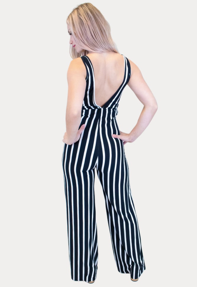 black striped maternity jumpsuit