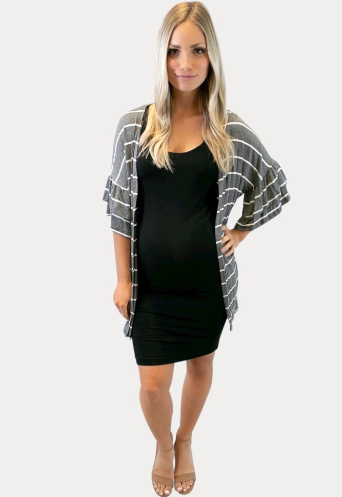 grey striped maternity kimono