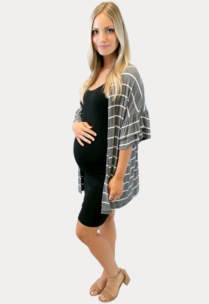 grey striped maternity kimono