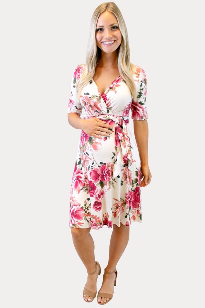cream floral maternity dress