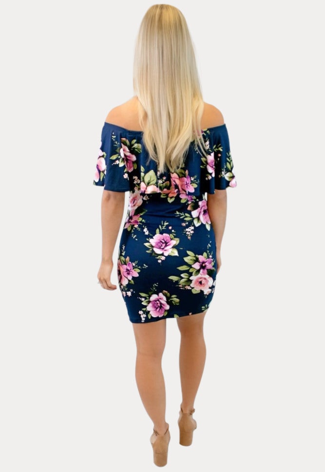 navy blue floral maternity dress