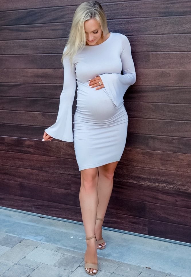 boat neck bell sleeve maternity dress
