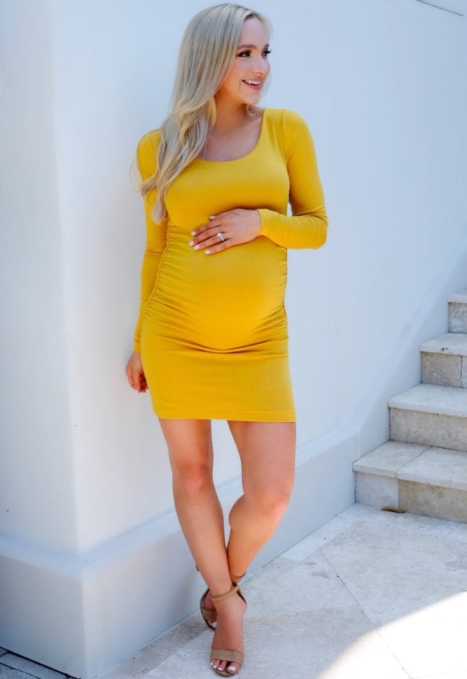 long sleeve ruched maternity bodycon