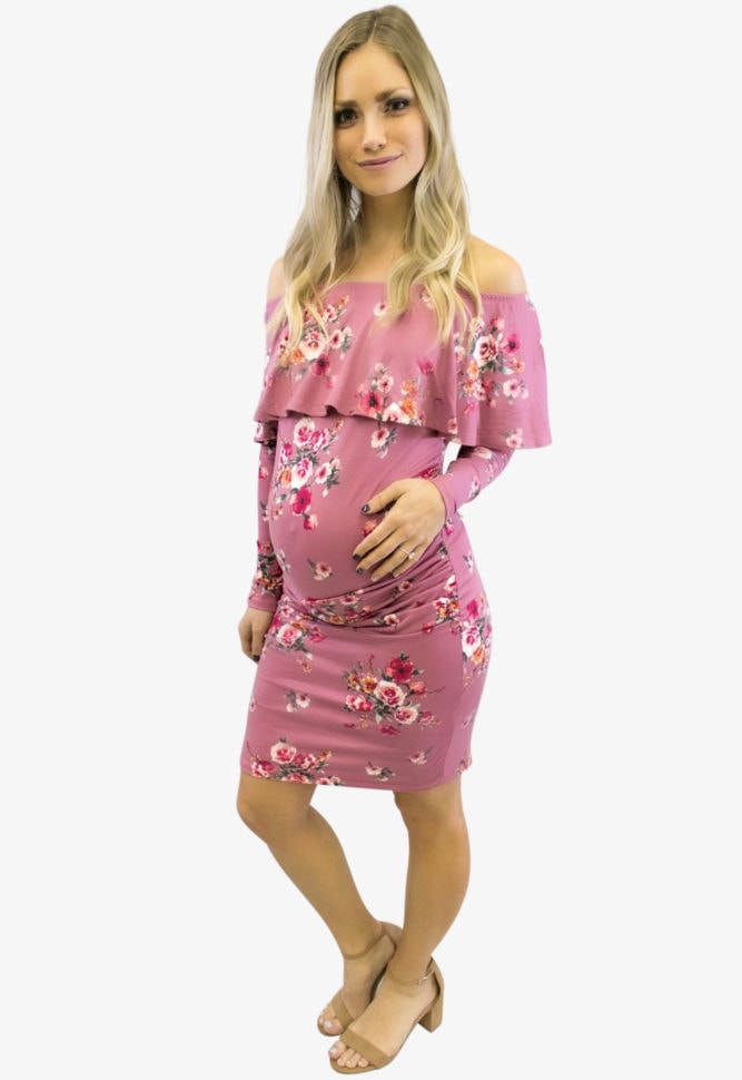 mauve floral maternity dress