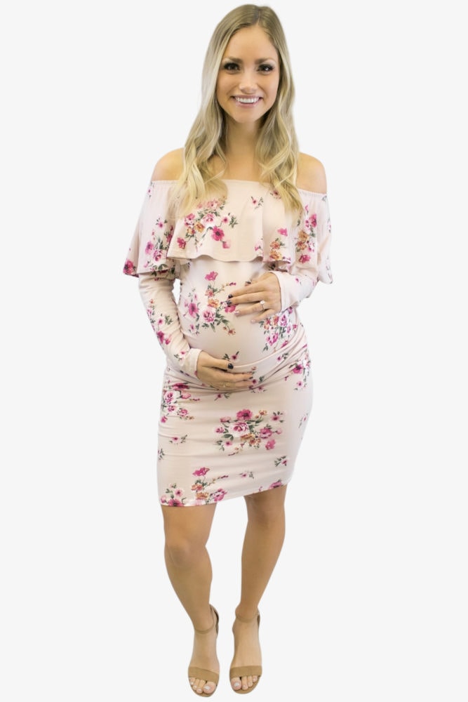 blush pink floral maternity dress