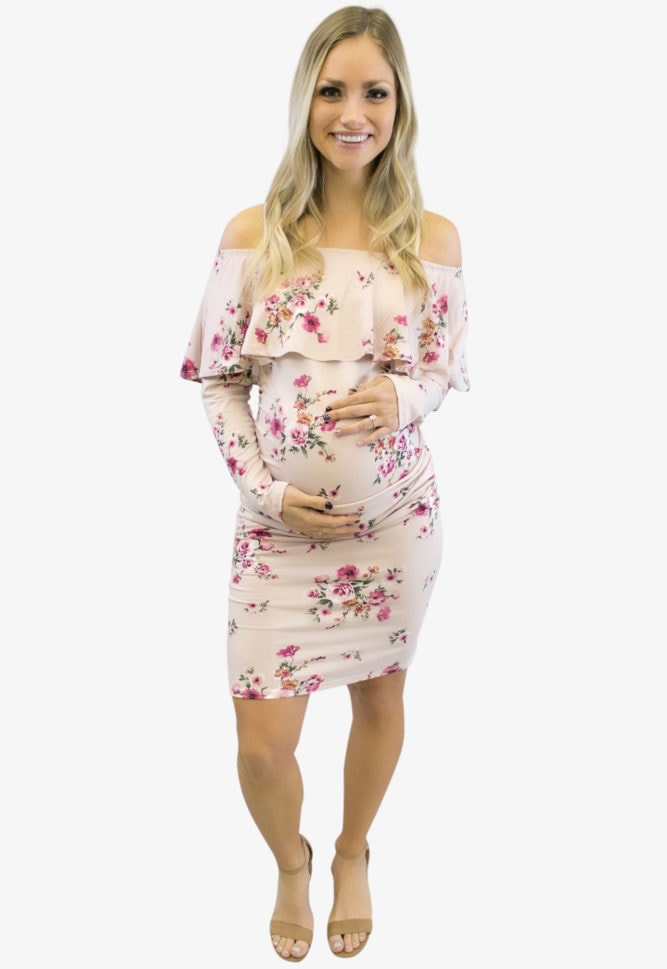 blush pink floral maternity dress