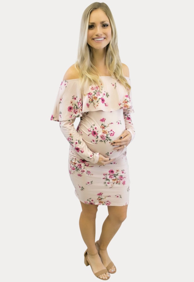 blush pink floral maternity dress