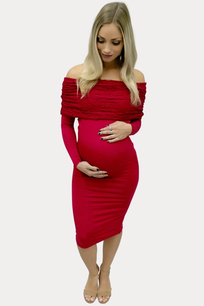 long sleeves maternity dress with lace