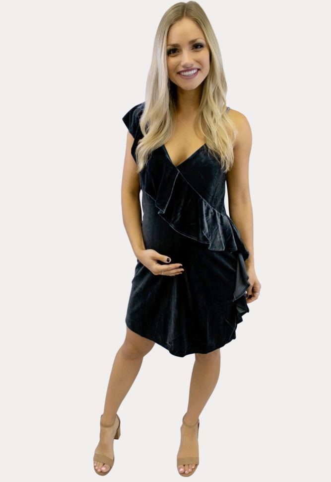 Velvet Ruffle Thin Strap in Navy