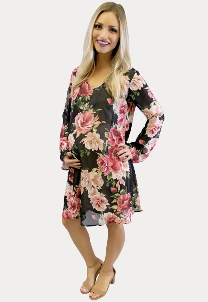 Charcoal Floral V-Neck maternity dress